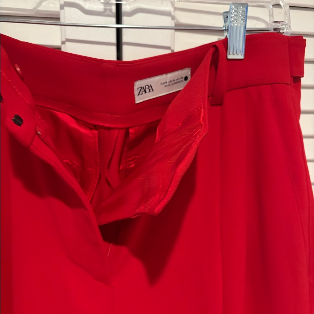 Zara Red Wide-Leg Women's Pants - Picture 2 of 5
